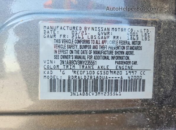 3N1AB8CV3MY235561 2021 NISSAN SENTRA Gray ძრავის განყოფილების ხედი
