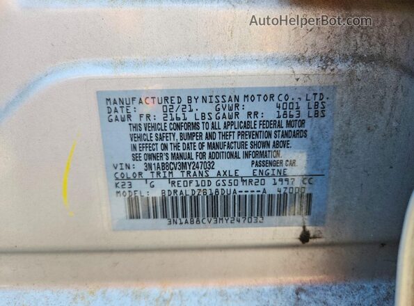 3N1AB8CV3MY247032 2021 NISSAN SENTRA Silver Widok komory silnika