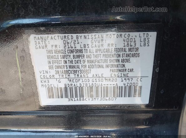 3N1AB8CV3MY306807 2021 NISSAN SENTRA Black Engine compartment view