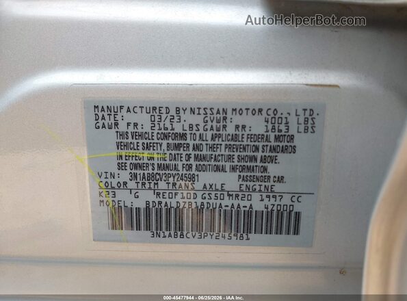 3N1AB8CV3PY245981 2023 NISSAN SENTRA Silver Вид підкапотного простору