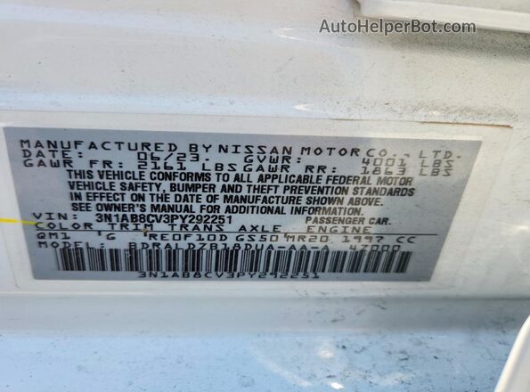 3N1AB8CV3PY292251 2023 NISSAN SENTRA White 