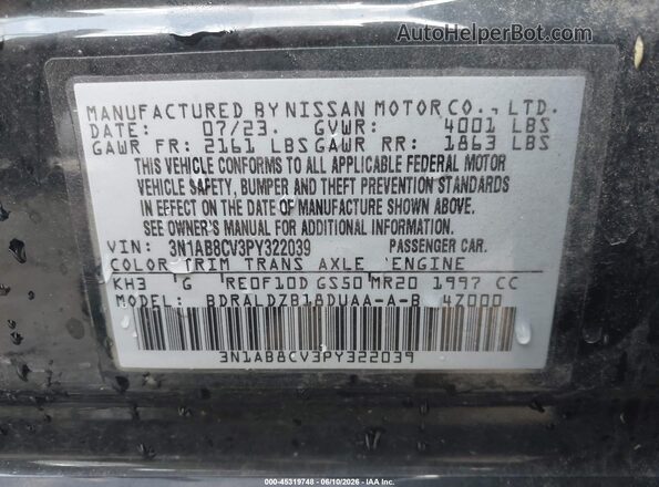 3N1AB8CV3PY322039 2023 NISSAN SENTRA Черный Вид подкапотного пространства