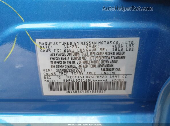 3N1AB8CV3RY253517 2024 NISSAN SENTRA Blue 