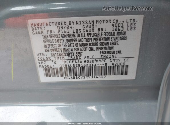 3N1AB8CV3RY316857 2024 NISSAN SENTRA Blue Widok komory silnika