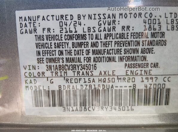 3N1AB8CV3RY345016 2024 NISSAN SENTRA Gray Vista del compartimento del motor