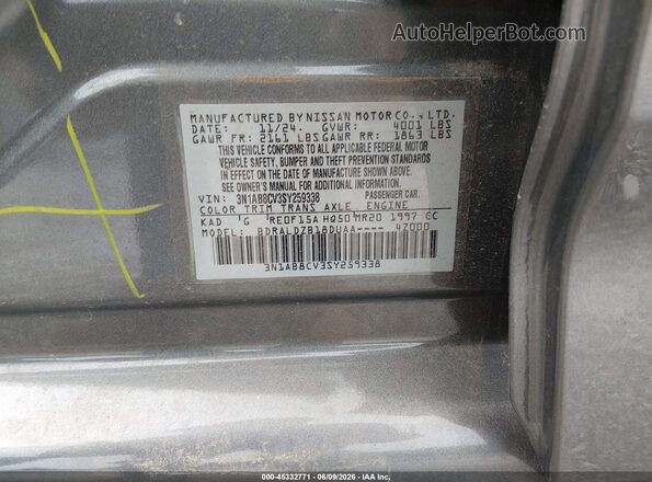 3N1AB8CV3SY259338 2025 NISSAN SENTRA Gray Вид підкапотного простору