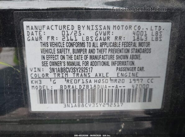3N1AB8CV3SY292517 2025 NISSAN SENTRA Black Շարժիչի բաժամունքի տեսք