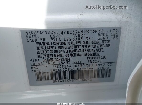 3N1AB8CV3SY338041 2025 NISSAN SENTRA White ძრავის განყოფილების ხედი