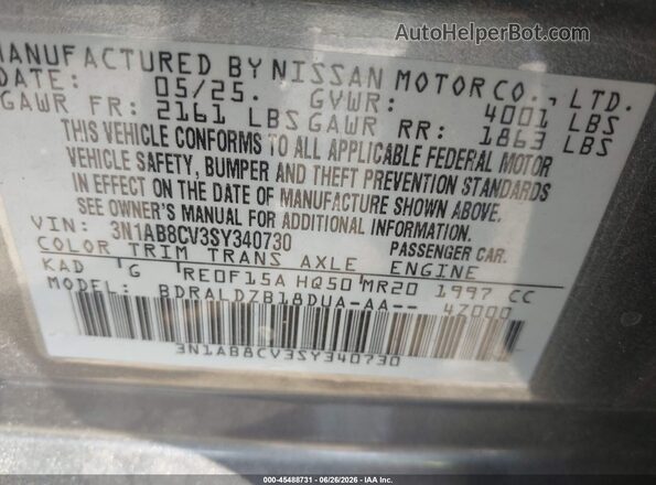 3N1AB8CV3SY340730 2025 NISSAN SENTRA Gray Widok komory silnika