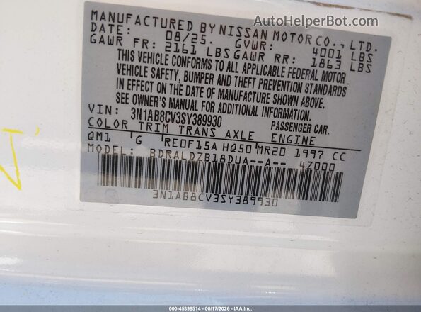 3N1AB8CV3SY389930 2025 NISSAN SENTRA White 