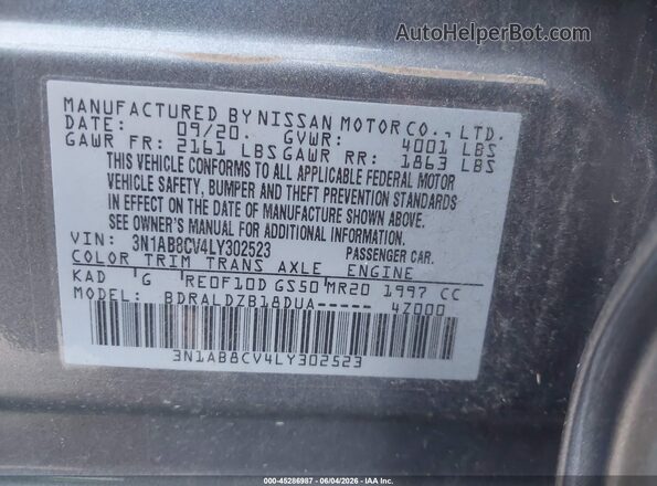 3N1AB8CV4LY302523 2020 NISSAN SENTRA Gray Engine compartment view