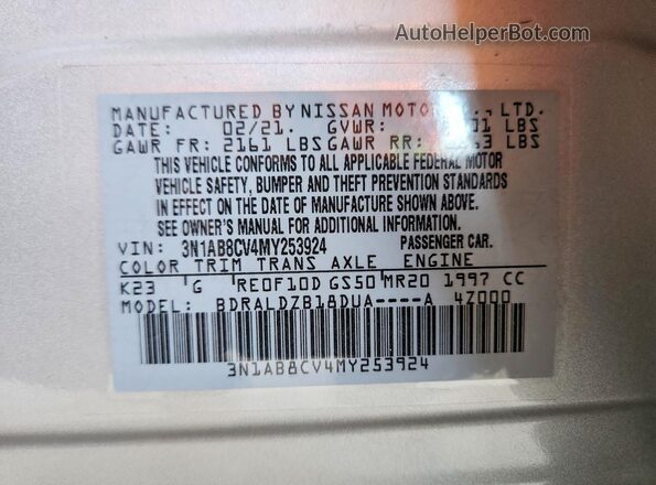 3N1AB8CV4MY253924 2021 NISSAN SENTRA Silver 