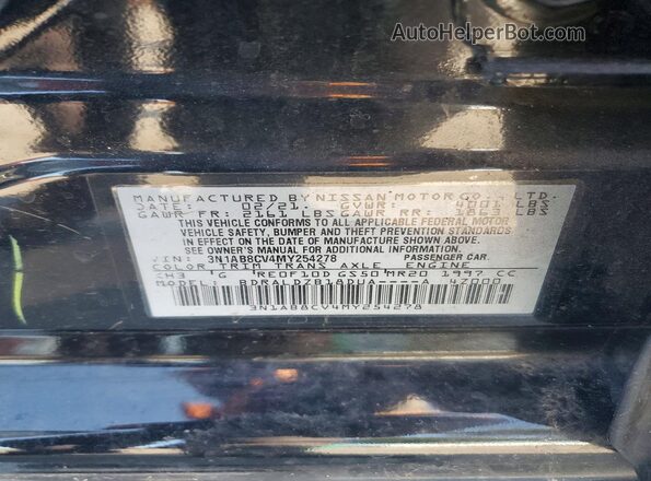 3N1AB8CV4MY254278 2021 NISSAN SENTRA Черный 