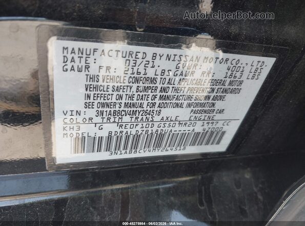 3N1AB8CV4MY264518 2021 NISSAN SENTRA Black Вид підкапотного простору