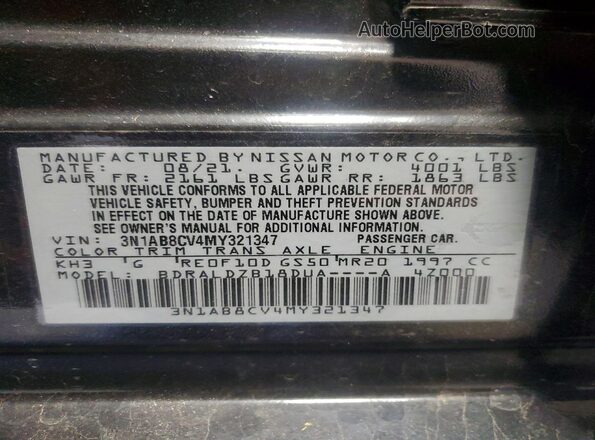 3N1AB8CV4MY321347 2021 NISSAN SENTRA Black Widok naklejki z numerem VIN