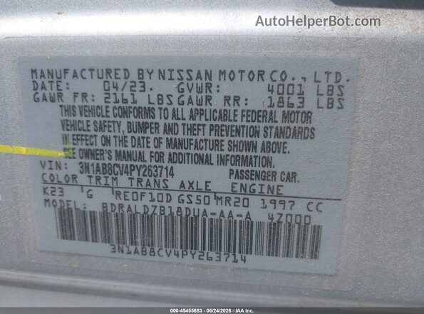 3N1AB8CV4PY263714 2023 NISSAN SENTRA Silver Widok komory silnika