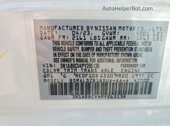 3N1AB8CV4PY265138 2023 NISSAN SENTRA Белый Вид подкапотного пространства