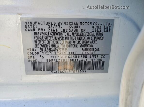 3N1AB8CV4PY277855 2023 NISSAN SENTRA White Շարժիչի բաժամունքի տեսք