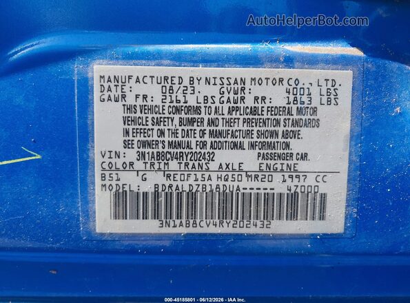 3N1AB8CV4RY202432 2024 NISSAN SENTRA Blue Widok komory silnika