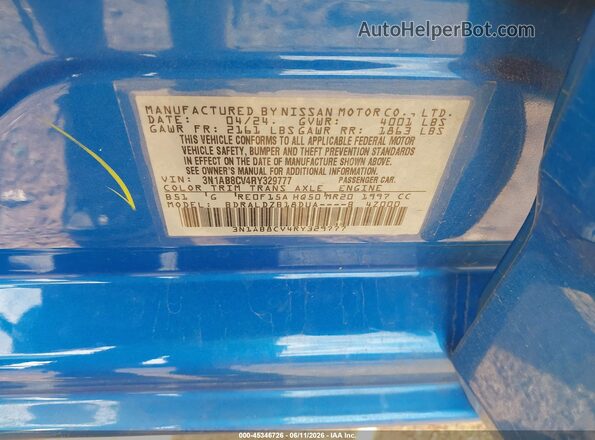 3N1AB8CV4RY329777 2024 NISSAN SENTRA Blue Engine compartment view