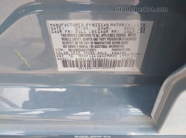 3N1AB8CV4SY202971 2025 NISSAN SENTRA Light Blue Вид подкапотного пространства