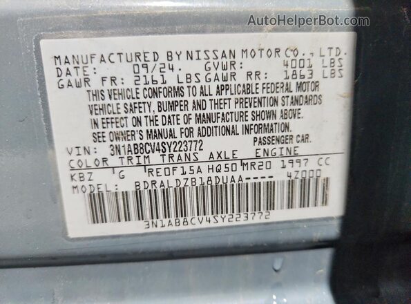 3N1AB8CV4SY223772 2025 NISSAN SENTRA Blue Vista de la etiqueta del VIN