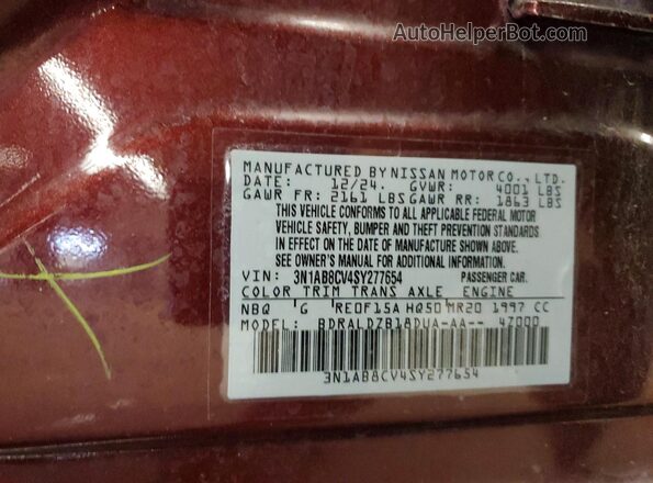 3N1AB8CV4SY277654 2025 NISSAN SENTRA Burgundy Շարժիչի բաժամունքի տեսք