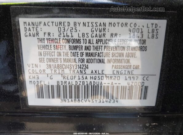 3N1AB8CV4SY314234 2025 NISSAN SENTRA Черный Вид подкапотного пространства