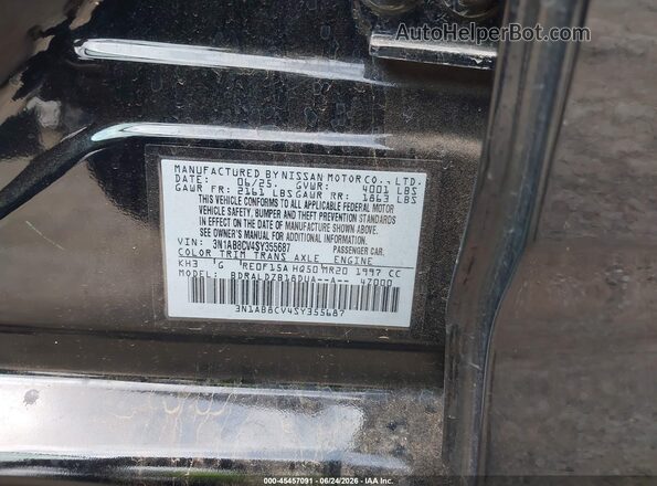 3N1AB8CV4SY355687 2025 NISSAN SENTRA Black ძრავის განყოფილების ხედი