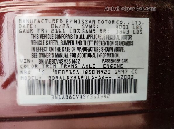 3N1AB8CV4SY361442 2025 NISSAN SENTRA Burgundy Շարժիչի բաժամունքի տեսք