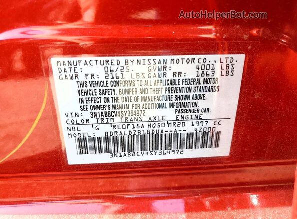 3N1AB8CV4SY364972 2025 NISSAN SENTRA Темно-бордовый 