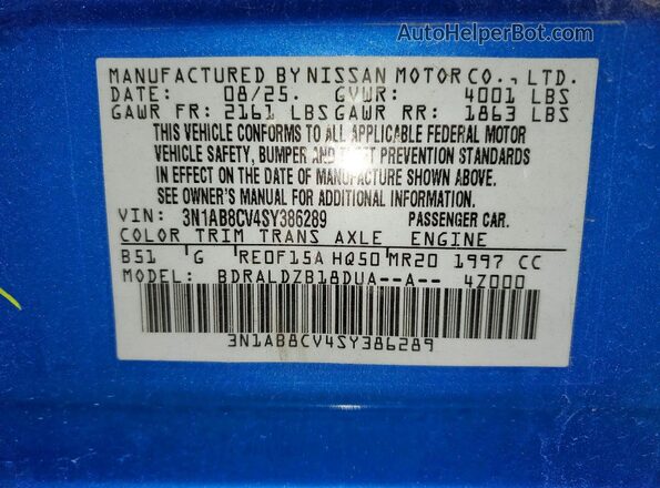 3N1AB8CV4SY386289 2025 NISSAN SENTRA Синий Вид подкапотного пространства