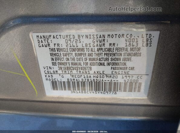 3N1AB8CV4SY409778 2025 NISSAN SENTRA Gray ძრავის განყოფილების ხედი