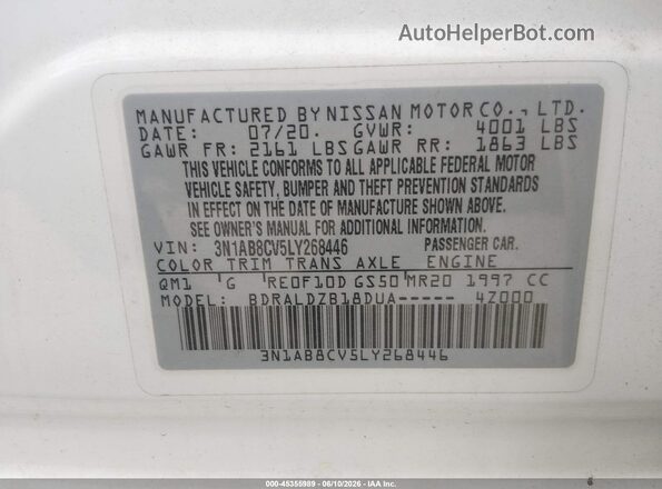 3N1AB8CV5LY268446 2020 NISSAN SENTRA White Vista del compartimento del motor