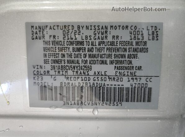 3N1AB8CV5NY242559 2022 NISSAN SENTRA Silver ძრავის განყოფილების ხედი