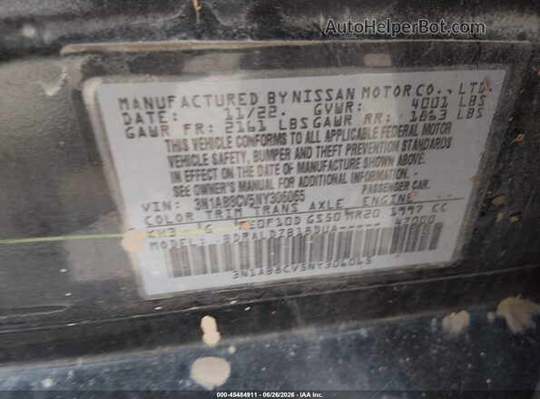 3N1AB8CV5NY306065 2022 NISSAN SENTRA Black ძრავის განყოფილების ხედი