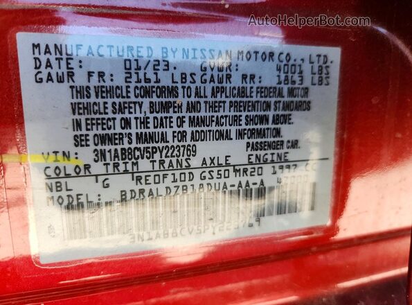 3N1AB8CV5PY223769 2023 NISSAN SENTRA Red Շարժիչի բաժամունքի տեսք