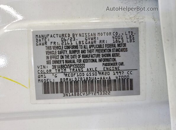 3N1AB8CV5PY293322 2023 NISSAN SENTRA White Vista del compartimento del motor
