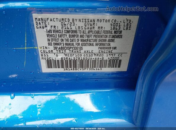 3N1AB8CV5PY306165 2023 NISSAN SENTRA Синий Вид подкапотного пространства