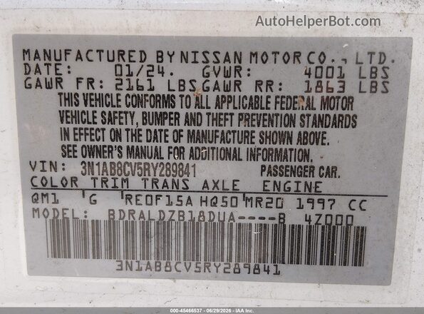 3N1AB8CV5RY289841 2024 NISSAN SENTRA White ძრავის განყოფილების ხედი
