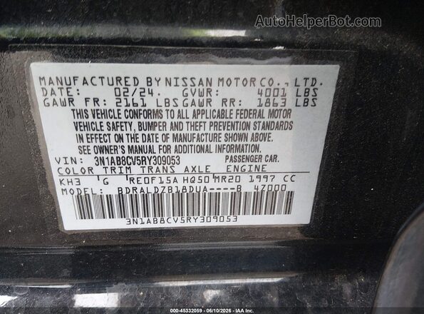 3N1AB8CV5RY309053 2024 NISSAN SENTRA Черный Вид подкапотного пространства