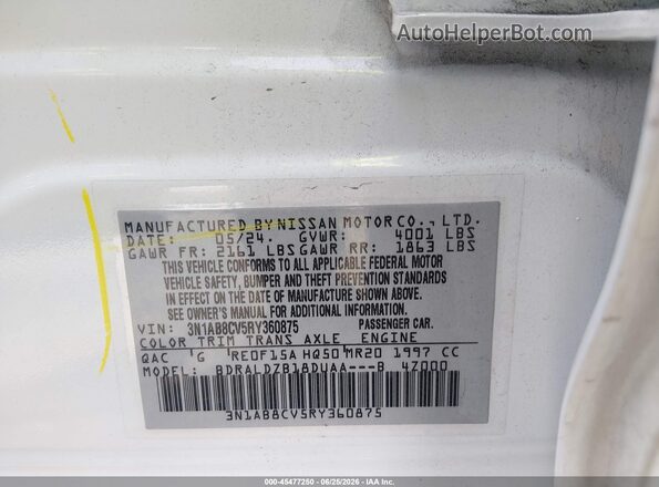 3N1AB8CV5RY360875 2024 NISSAN SENTRA White Widok komory silnika