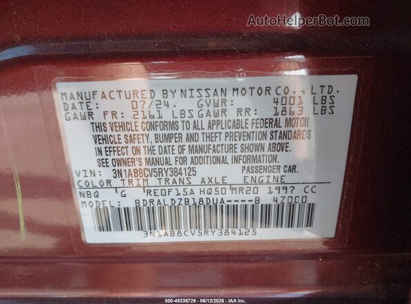 3N1AB8CV5RY384125 2024 NISSAN SENTRA Красный Вид подкапотного пространства