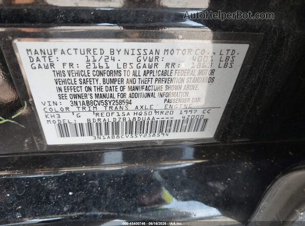 3N1AB8CV5SY258594 2025 NISSAN SENTRA Black Вид підкапотного простору