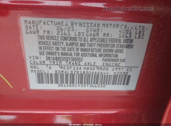 3N1AB8CV5SY366052 2025 NISSAN SENTRA Red Engine compartment view