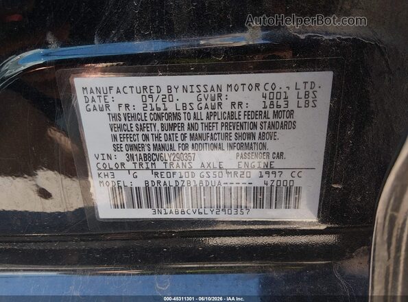3N1AB8CV6LY290357 2020 NISSAN SENTRA Черный Вид подкапотного пространства