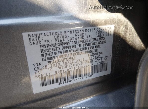 3N1AB8CV6MY325982 2021 NISSAN SENTRA Серый Вид подкапотного пространства