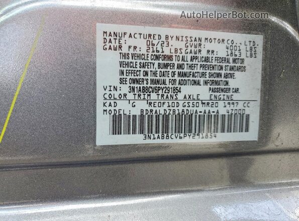 3N1AB8CV6PY291854 2023 NISSAN SENTRA Gray ძრავის განყოფილების ხედი