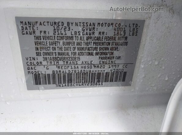 3N1AB8CV6RY230815 2024 NISSAN SENTRA White ძრავის განყოფილების ხედი