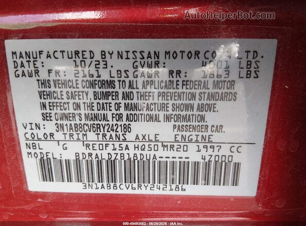 3N1AB8CV6RY242186 2024 NISSAN SENTRA Red Вид підкапотного простору